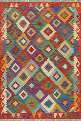 Flat Weave Kilim Antique Navaho Vintage handmade Geometric Kilim Rust Beige Hand-Woven Rectangle 100% Wool Area Rug 3x5